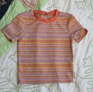 Zara Short-Sleeve Striped Knit Top - Orange & Pink